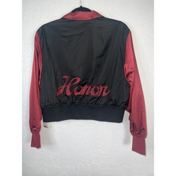Honor The Gift Stadium Jacket Women’s NEW XS Varsity Nwts Black Maroon 1B - Picture 10 of 15